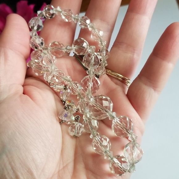 Vintage sparkly clear beads necklace choker art deco short adjustable - Picture 6 of 13